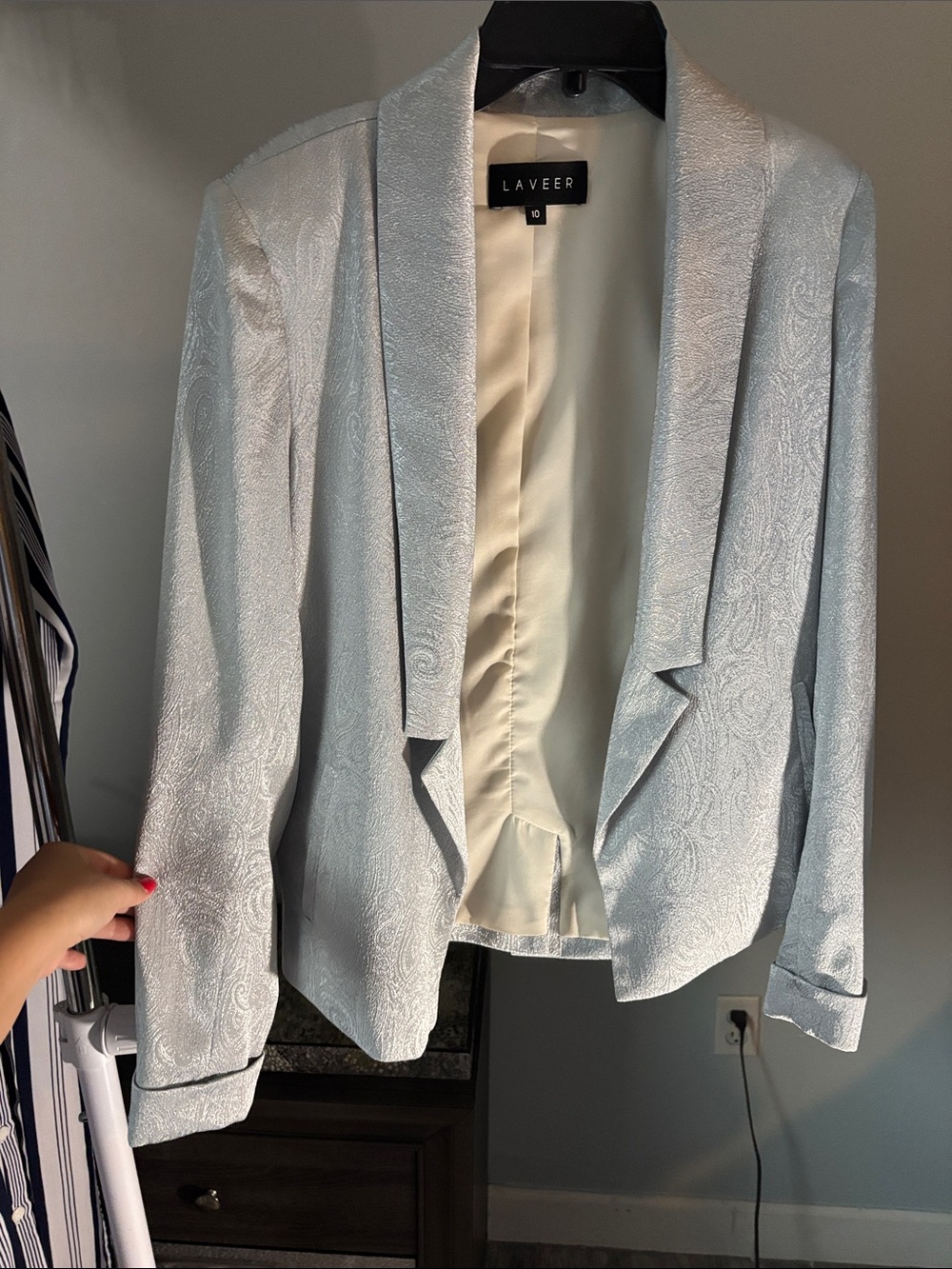 LAVEER Light Blue Jacquard Shawl Collar Blazer